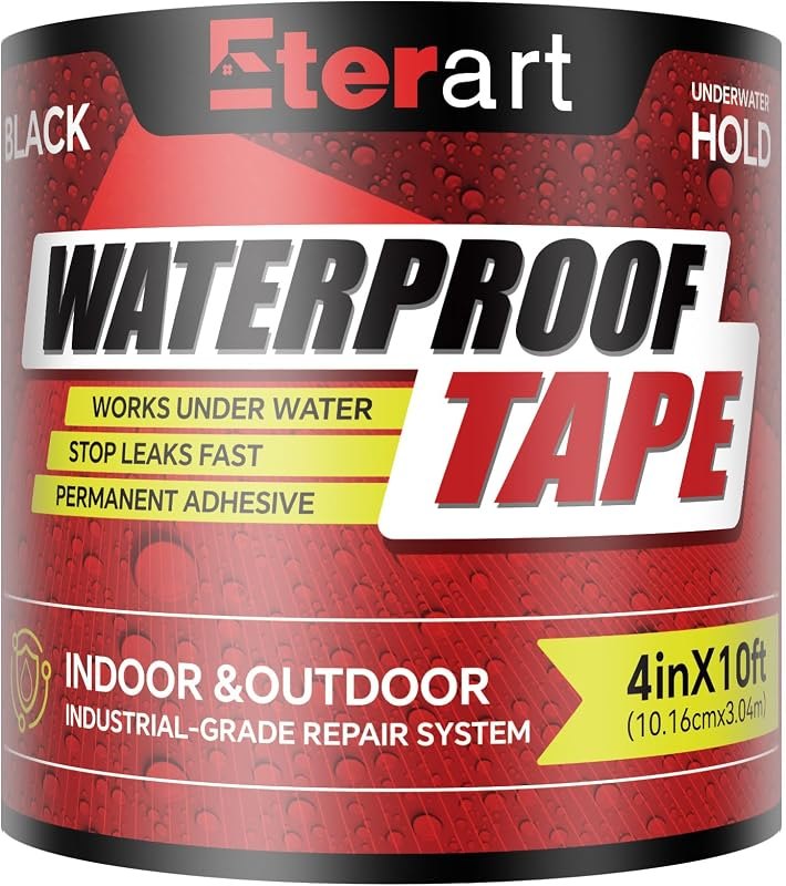 Waterproof Tape Black, Seal Repair for Roofs, Pool Liners & Pipes, 4"x10FT — roof leak tape replacement for roof leak