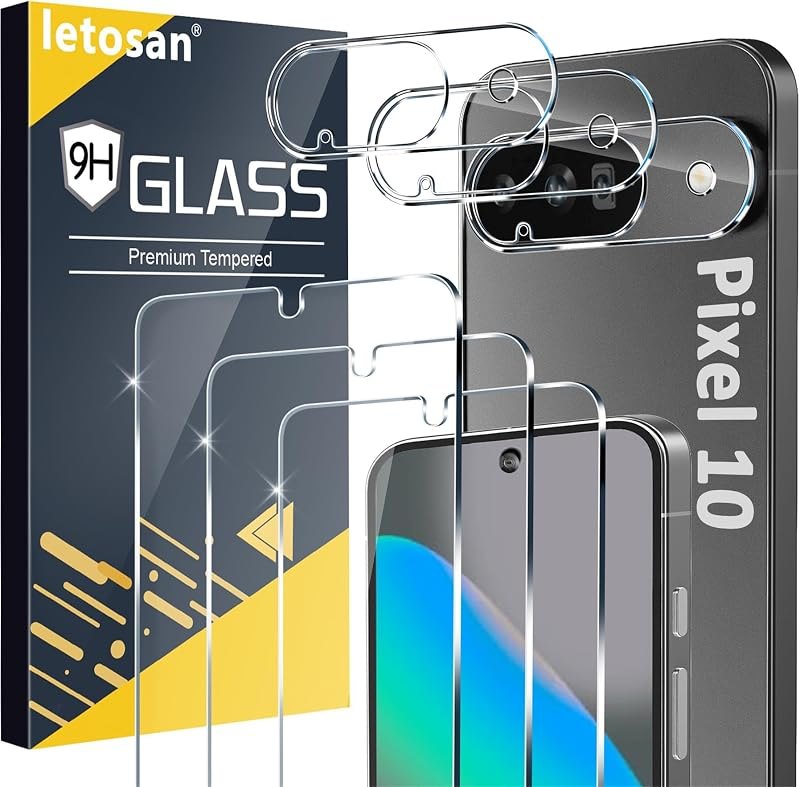 letosan 3 Pack for Google Pixel 10 Screen Protector Tempered Glass + 3 Pack Camera Lens Protector, Military Grade