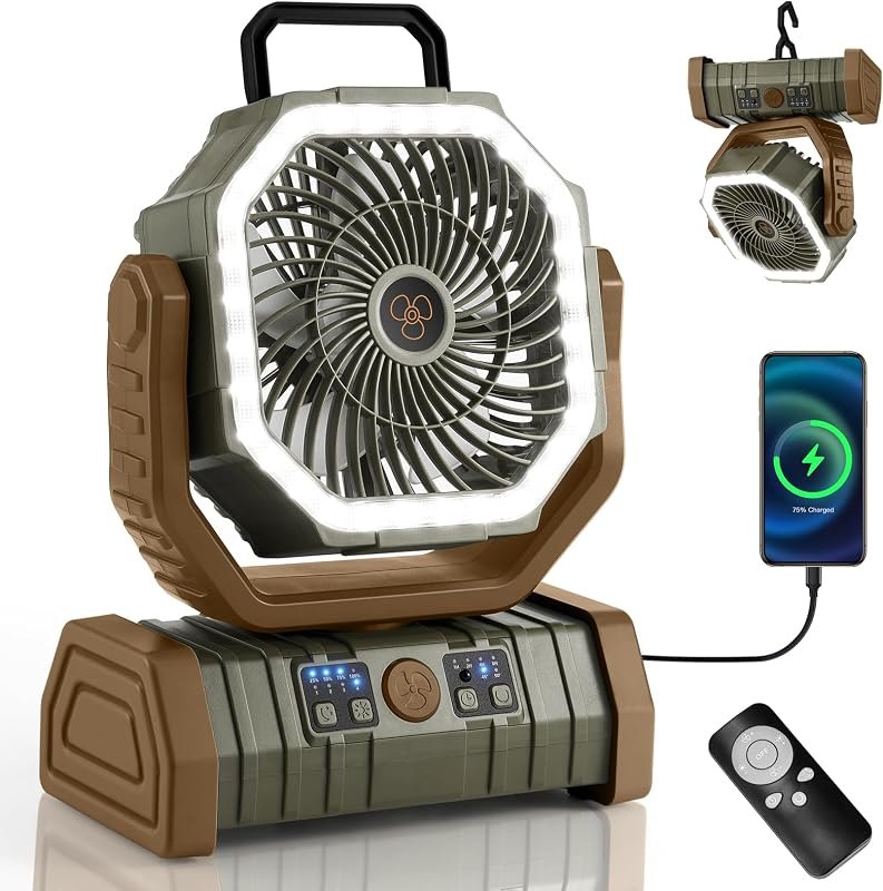 Odoland 30000mAh Camping Fan with LED Lantern, Rechargeable Battery Fan — lantern fan for best camping lantern best