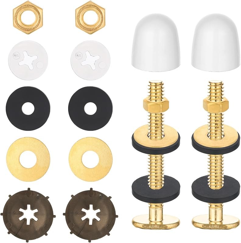 Toilet Bolts for Floor, 2 Pack Heavy Duty Toilets Floor Bolts and Caps Closet Metal Flange Bolt Kit With Washers