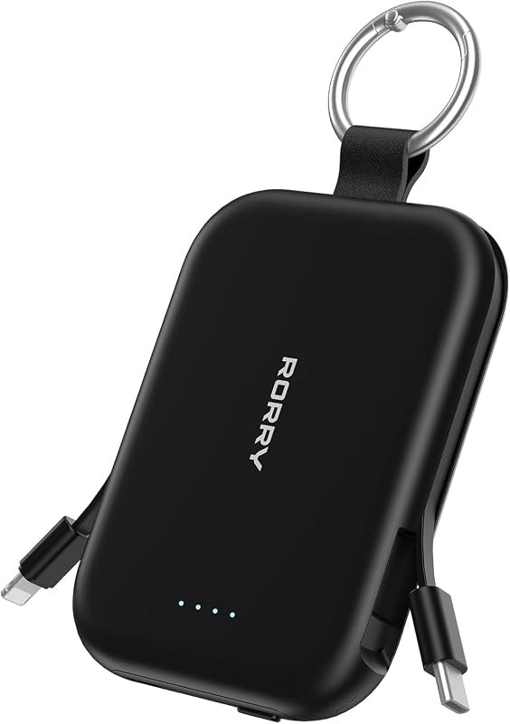 RORRY CharmGo Portable Charger, 5000mAh Power Bank with Built-in Cables — slim for best power bank travel compact