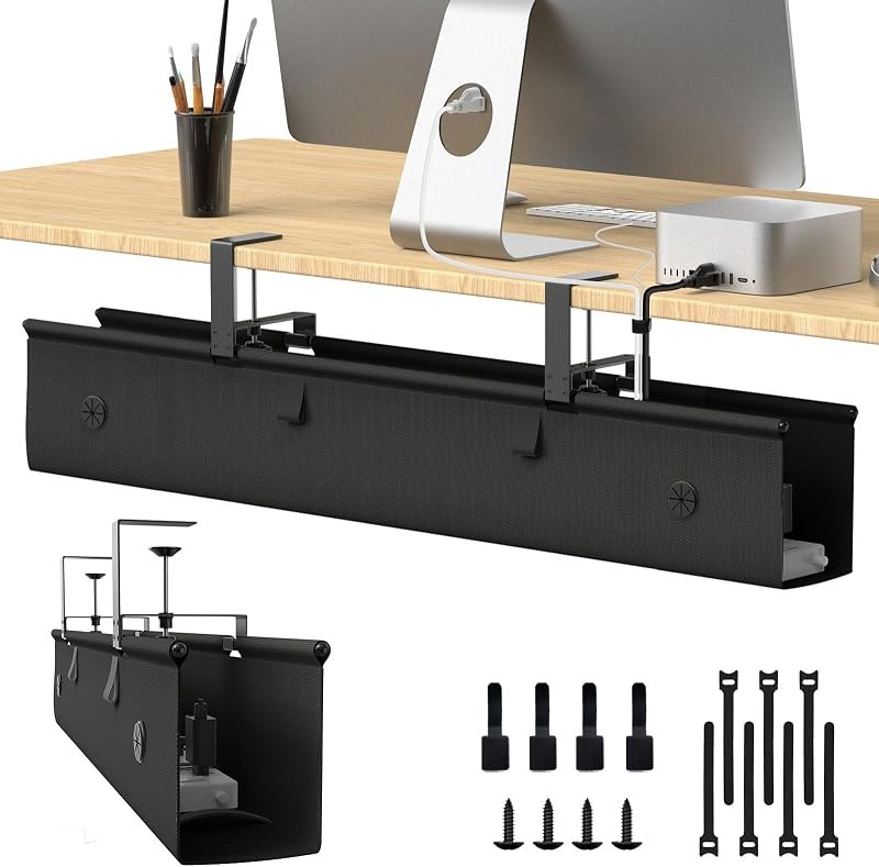 Under Desk Cable Management Tray, 40-inch No-Drill Cord Organizer with Anti-Sag Reinforced Base, Fabric Wire