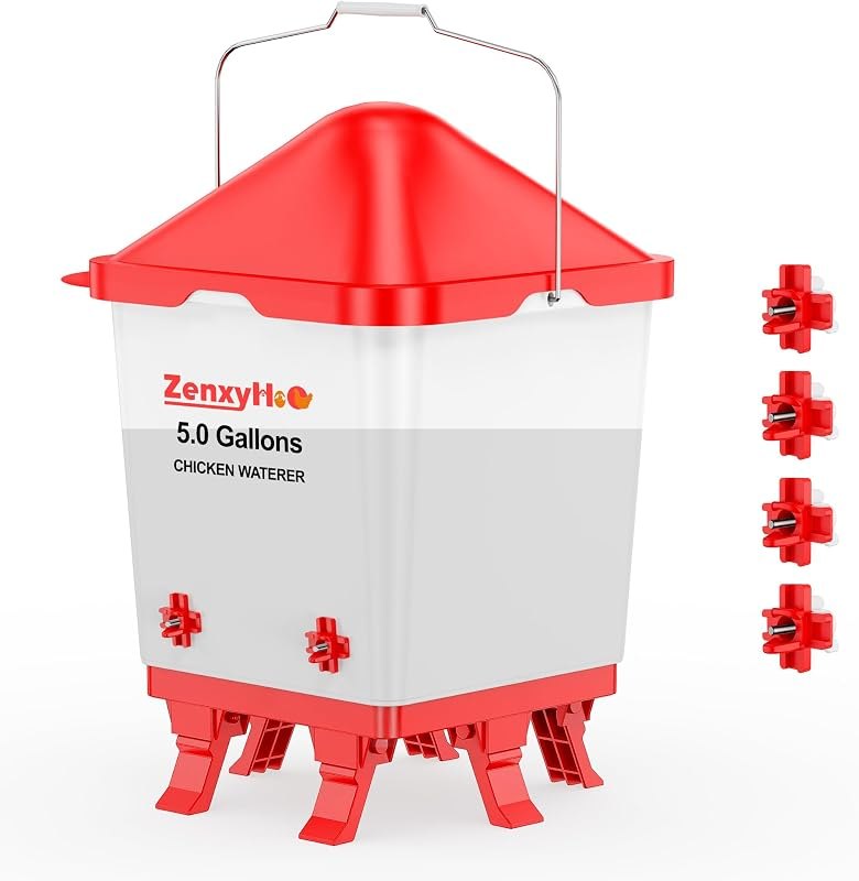 5.0 Gal Chicken Waterer Bucket with 4 Horizontal Water Nipples — chicken nipple waterer heavy duty for chicken nipple