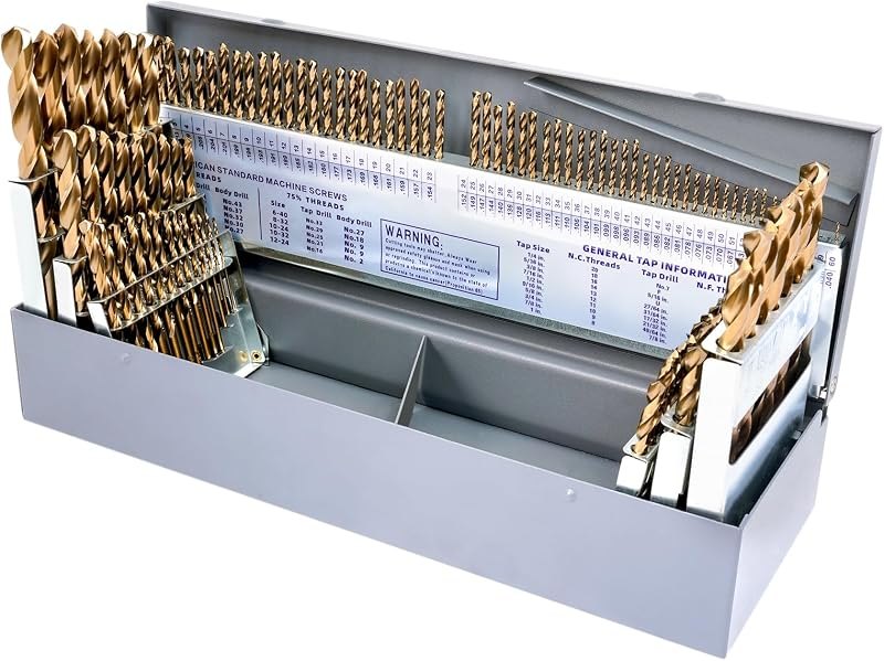 Cobalt Drill Bit Set - 115Pcs M35 HSS Bits, 1/16"-1/2", A-Z, #1-#60 — bits for best home tool kit best rated