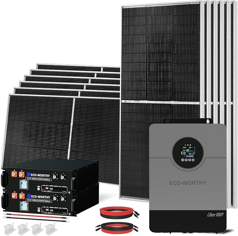 ECO-WORTHY 10KW Output 9.36KWH Off Grid Solar System Complete Kit for Home:12pcs 195W Solar Panels(2340W)+10KW