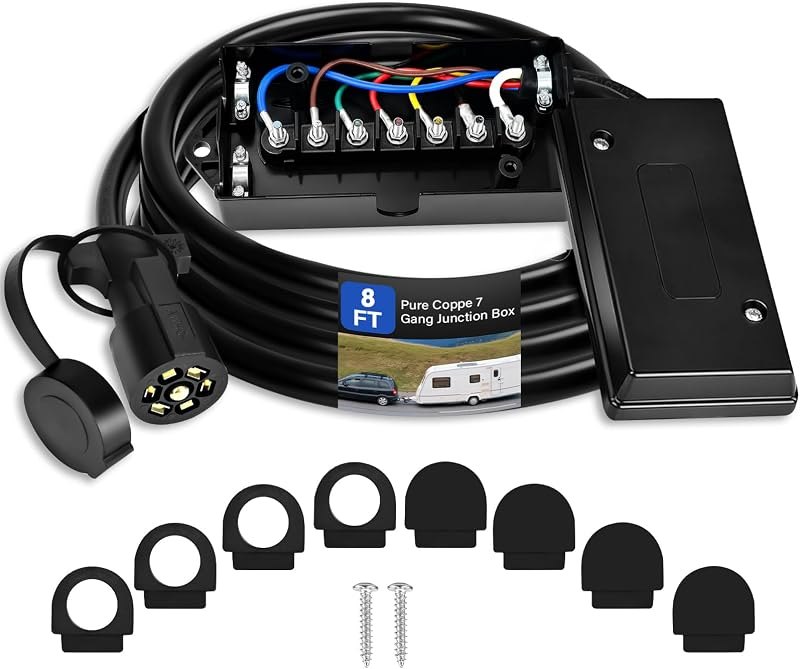 8FT 7 Way Trailer Plug with Junction Box 7 Pole Waterproof — trailer-wiring-kit-no-leak for trailer wiring kit durable
