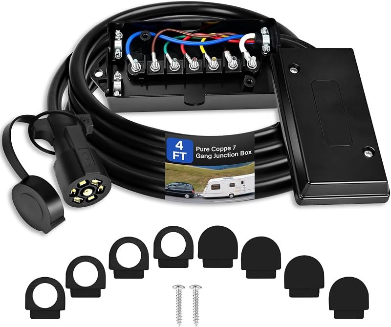 4 FT(48") 7 Way Trailer Plug with Junction Box Kit Heavy Duty Pure Coppe — trailer-wiring-kit-heavy-dut for trailer