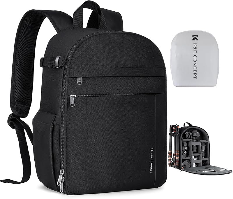 K&F CONCEPT Camera Backpack, Lightweight Camera Bag with Tripod Holder — bag for best beginner mirrorless camera