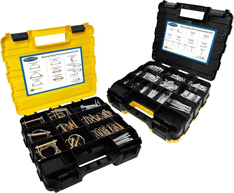 420 PCS Heavy Duty Pin Assortment Kit, Hitch Pins R Clip PIns/ Hair Pins/ Lynch Pins/ PTO Pins/ Cotter Pins/ Clevis