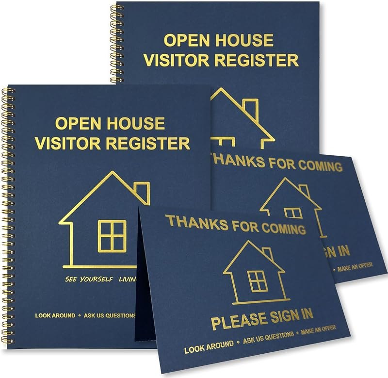 2 Pack Open House Sign-In Book for Visitors & Guest Registry with 2 Realtor Tent Cards — Real estate books pack for