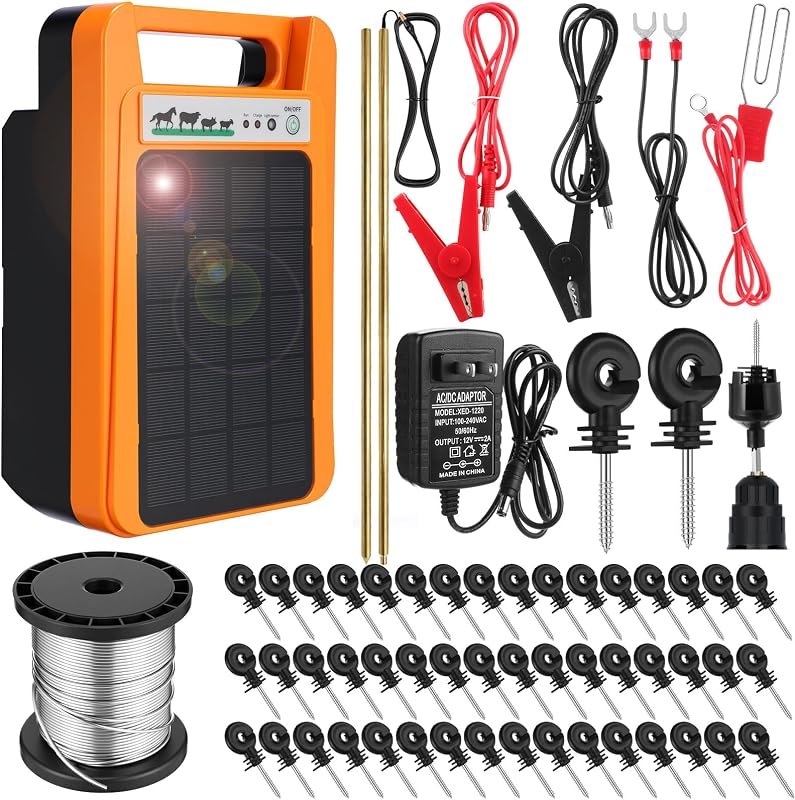 MorningRo 10 Miles Solar Electric Fence Charger Output 0.2J Portable Solar Fence Charger 24h Uninterrupted Protection