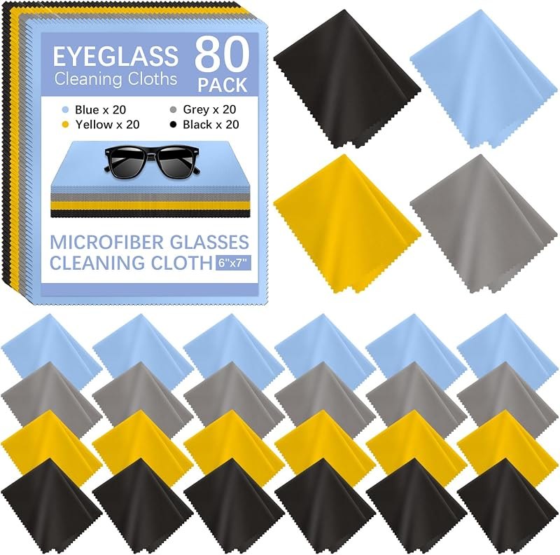 80 Pack Microfiber Cleaning Cloth for Glasses, Multi-Color Eye Glasses Cleaning Cloth Bulk 6"x7" Microfiber Cleaner