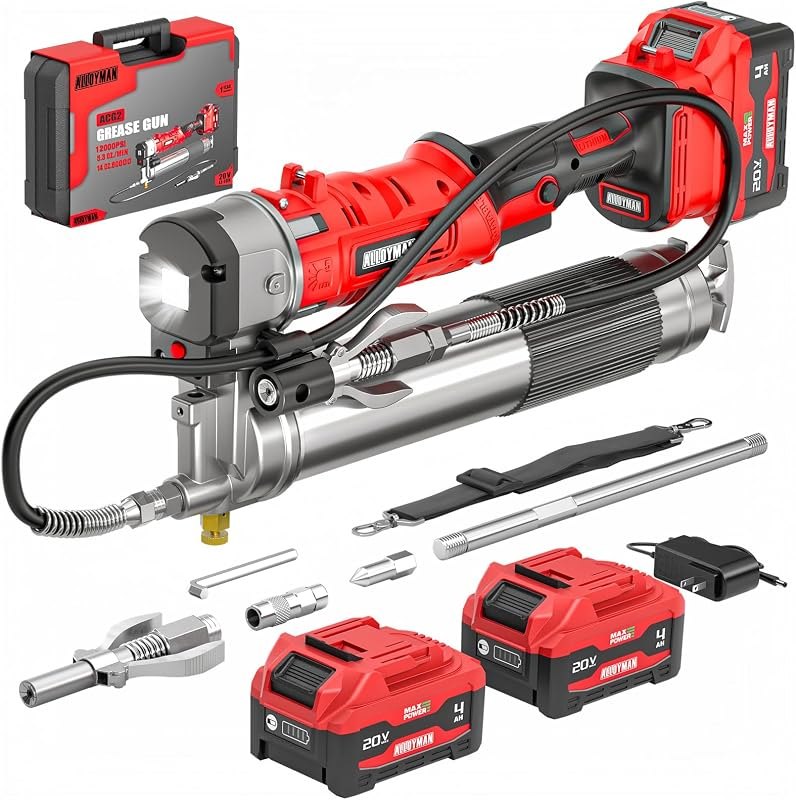 Alloyman 2-in-1 Cordless Grease Gun Kit, Upgraded 12000 PSI,2*4.0Ah battery — grease-gun-pack for grease gun durable