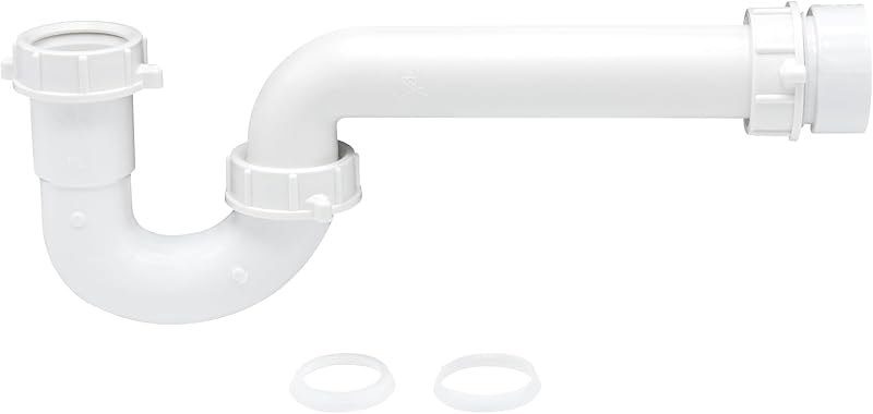 1-1/2 Inch P-Trap Kit, Polypropylene Tubular with PVC Marvel Adapter, Ribbed Threaded Nuts for Strong Leak-Free