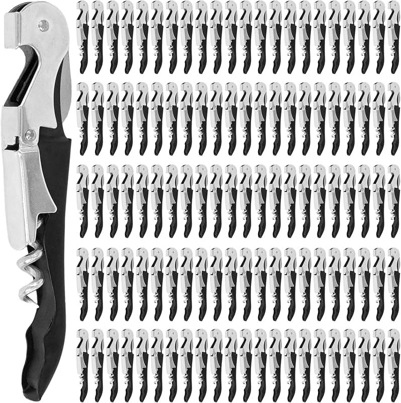 110 Pack Waiter Corkscrew Wine Openers Black Heavy Duty Hinges All in One Double Hinged Tools for Bartenders Servers