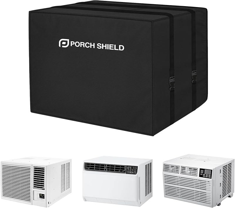 Porch Shield Outdoor Window Air Conditioner Cover 21"L x 16"D x 15"H, Black — window air conditioner cover pack for