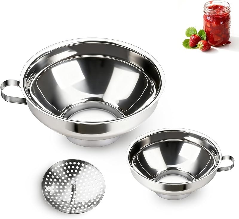 Canning Funnel with Strainer, Wide Mouth Funnels for Filling Wide and Regular Mason Jars, Food Grade Stainless Steel