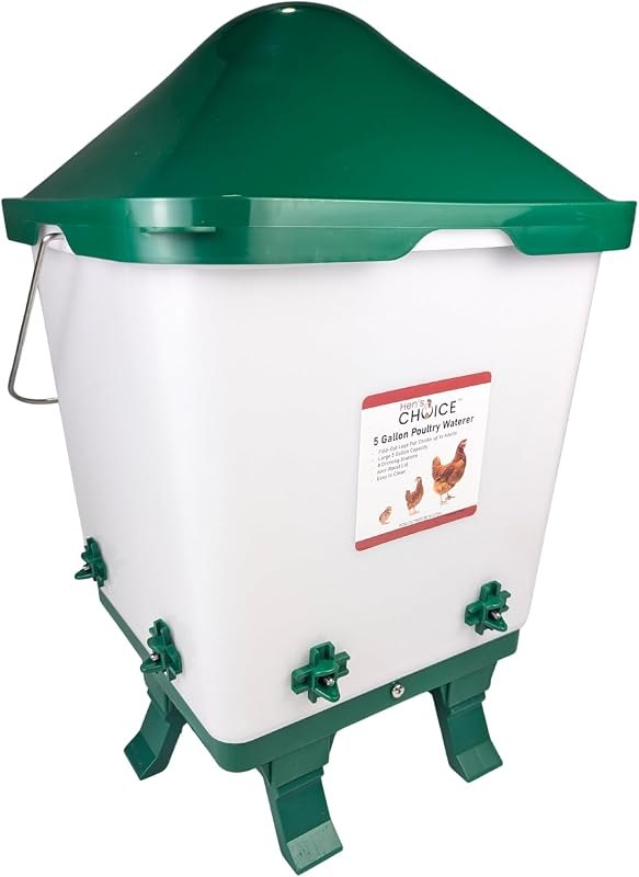 Hen's Choice 5 Gallon Chicken Waterer with 8 Drinker Nipples, Anti-Roost Lid, Top Fill Design, Heavy Duty Legs — best
