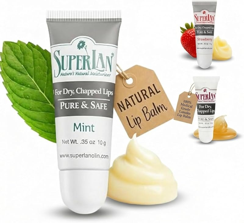 Organic Lanolin Lip Balm, Mint with Jojoba Oil (0.35 Oz) — lanolin lip balm replacement for lanolin lip balm under 30