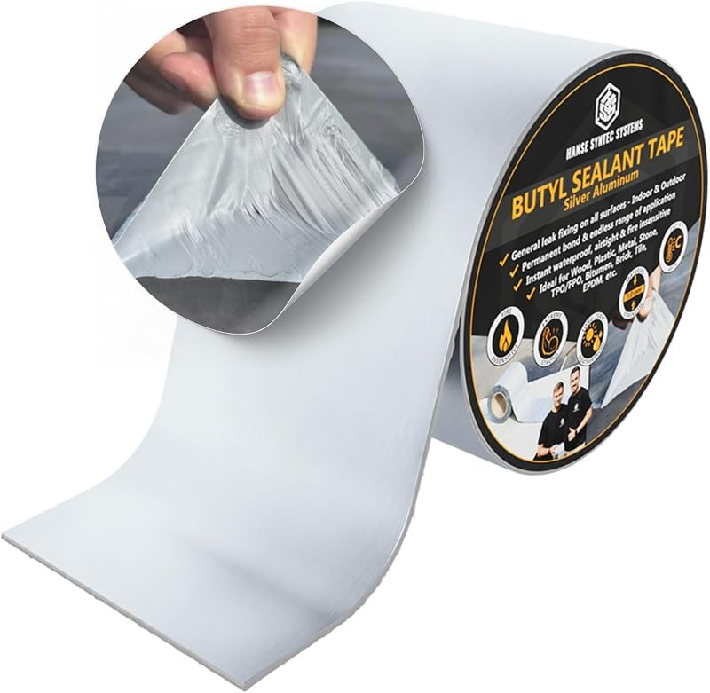 HSS Waterproof Butyl Tape 4 Inch x 50 Feet B1+ Sealant RV and Roof Silver — roof leak tape pack for roof leak tape