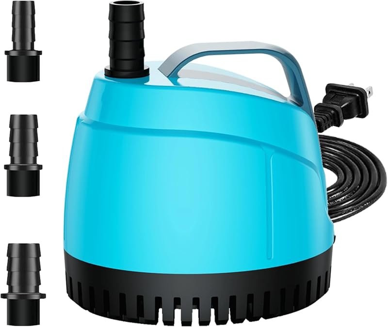 210GPH Submersible Water Pump Ultra Quiet (780L/H,15W),Bottom Suction Aquarium Pump with 2 Nozzles,5.6ft