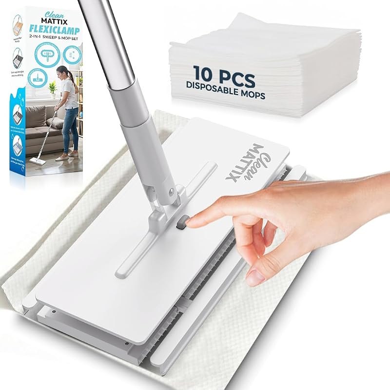 FlexiClamp Sweep & Mop Kit - Durable Cleaning Tool for Hardwood, Tile, Marble & Laminate Floors, Home, Kitchen