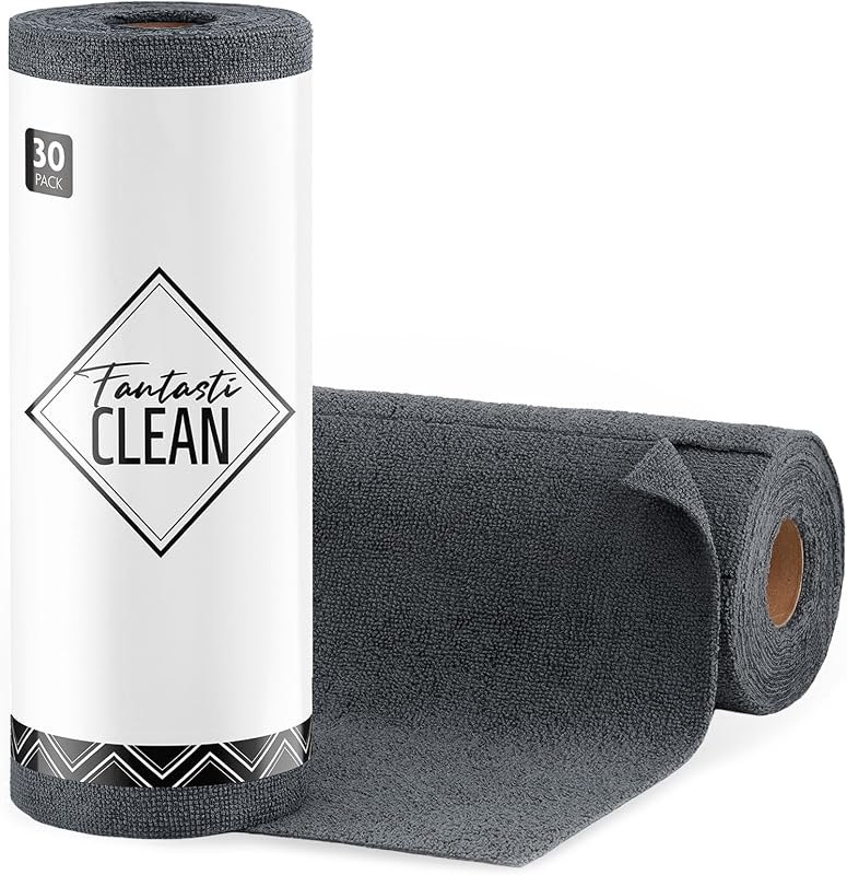 Fantasticlean Microfiber Cleaning Cloth Roll-30 Sheets, 12" x 12" (Dimgrey) — microfiber cleaning cloth heavy duty for