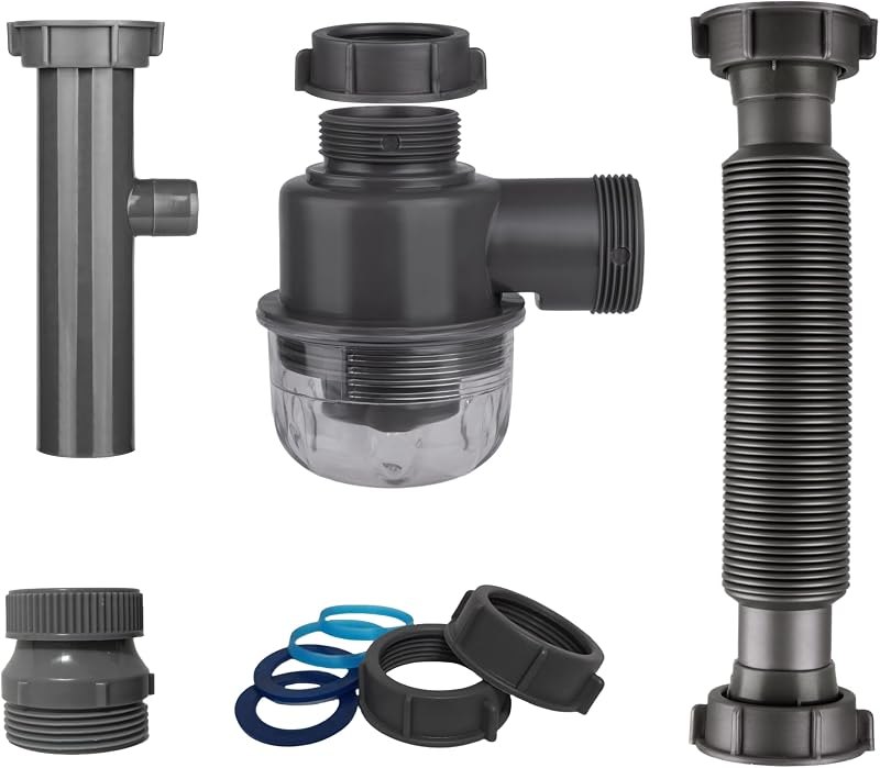 1-1/4" and 1-1/2" PVC Bottle Trap Plumbing Kit with Threaded Adapter, Sink Drain kit for Bathroom and Kitchen, P-Trap