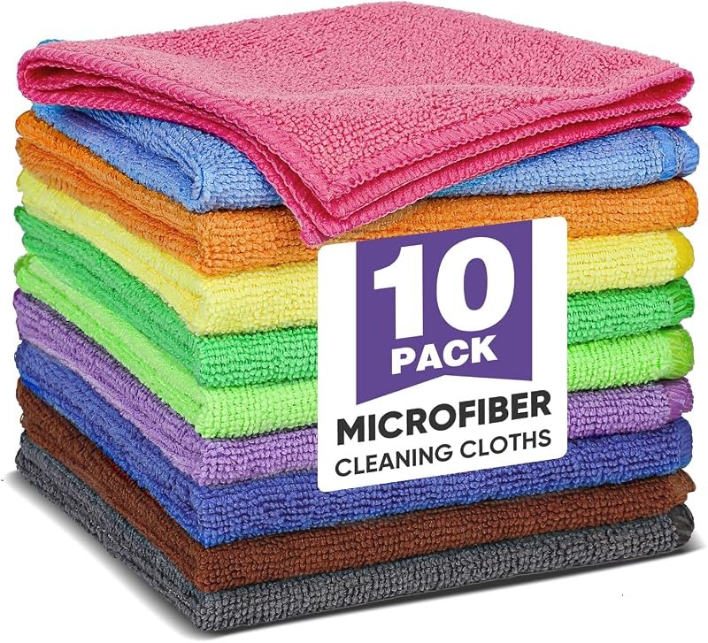 TEAWOO 10 Colors Microfiber Cleaning Cloths, 10 Pack Assorted Cleaning Rags — microfiber cleaning cloth kit for