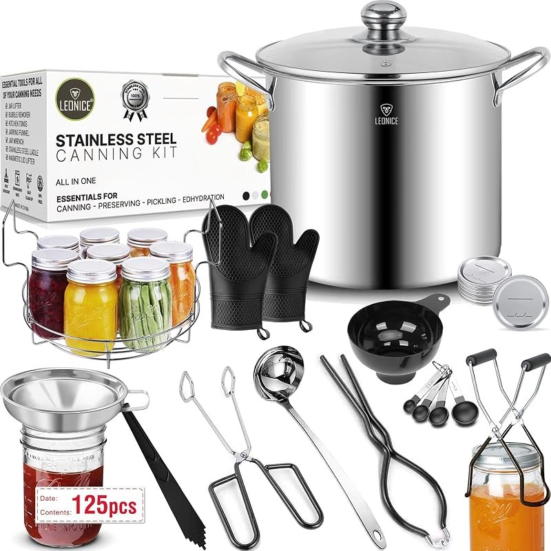 LEONICE Canning Supplies Starter Kit,Water Bath Canning Pot with Rack & Lid — Canning kit for canning kit