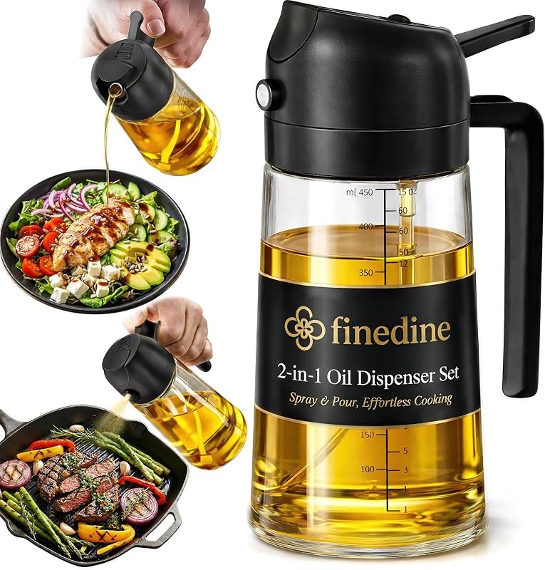 FineDine 16 oz Glass Olive Oil Sprayer for Cooking, Oil Dispenser, Black — oil sprayer for best air fryer under 40
