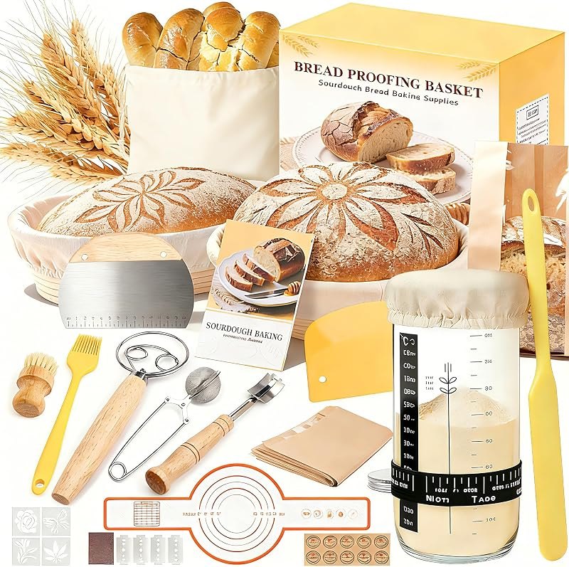 Umite Chef Sourdough Starter Kit, Banneton Bread Proofing Baskets Set — Mats, bannetons, and oven thermomete for mats