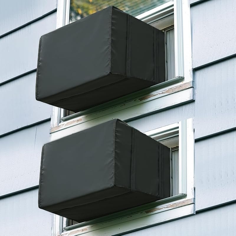 Luxiv 2 Pack Window Air Conditioner Cover Outdoor Winter, Outside Window AC Unit Cover Black Dust-Proof Waterproof