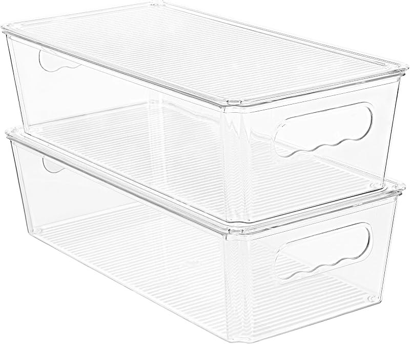 Vtopmart 2pcs Clear Stackable Storage Bins with Lids — clear storage bins with lids no leak for clear storage bins
