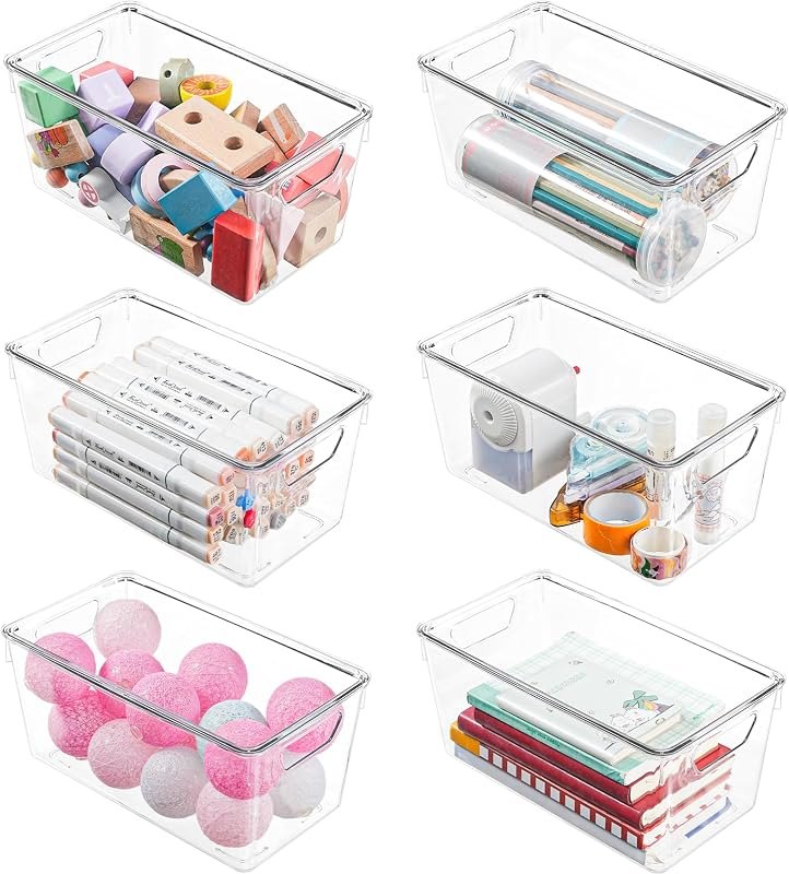 6 Pack Small Clear Storage Bins with Lids, Plastic Arts and Craft Storage Containers, Stackable Clear Plastic Craft