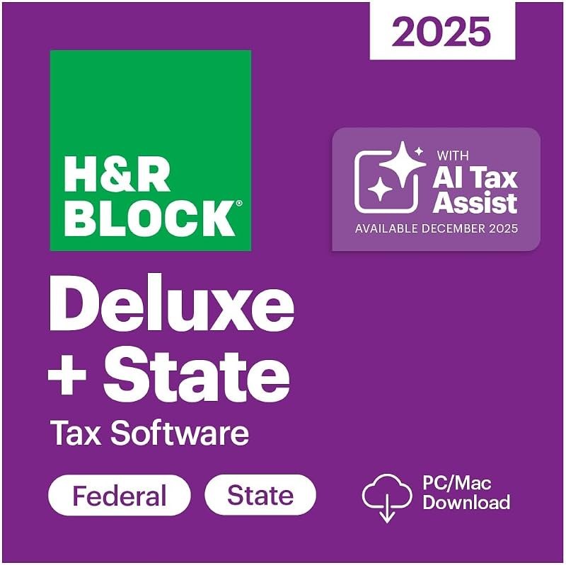 H&R Block Tax Software Deluxe + State 2025 Win/Mac [PC/Mac Online Code] — best Financial software applications for
