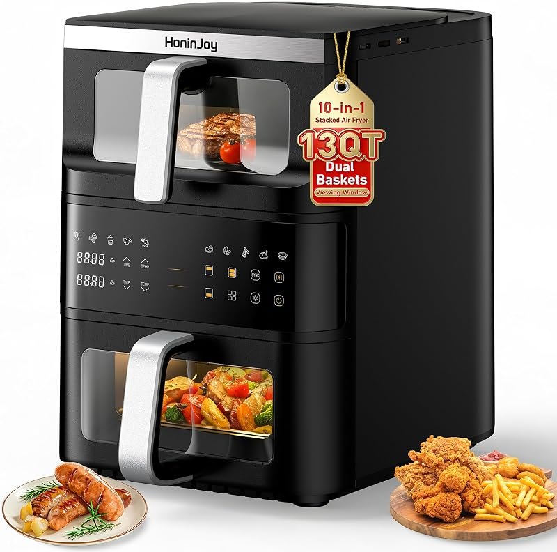 13QT Vertical Compact Dual Basket Air Fryers with Viewing Window — dual basket for best air fryer under 40