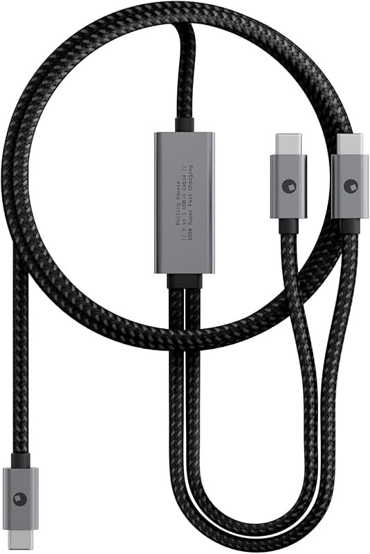 Rolling Square inCharge Cerbero - 2in1 Essential 100W USB-C Cable, Dual Output Charging Cord, Nylon Braided, 5ft, for
