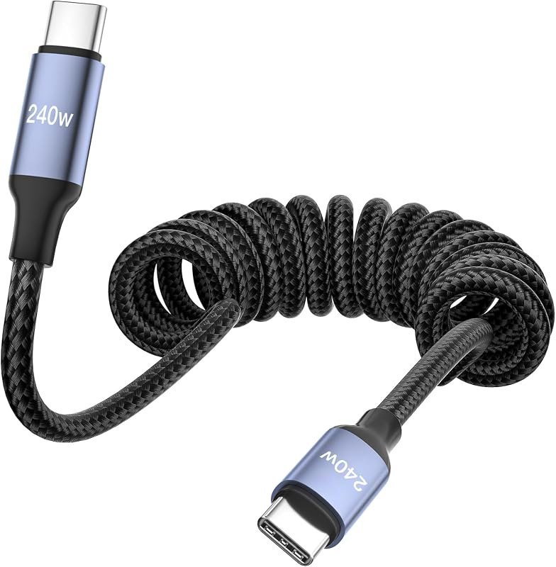 ROADRESS 240W USB C to USB C Cable Coiled, Braided Type C Charger for Car — cable for best Samsung Galaxy S26 Ultra