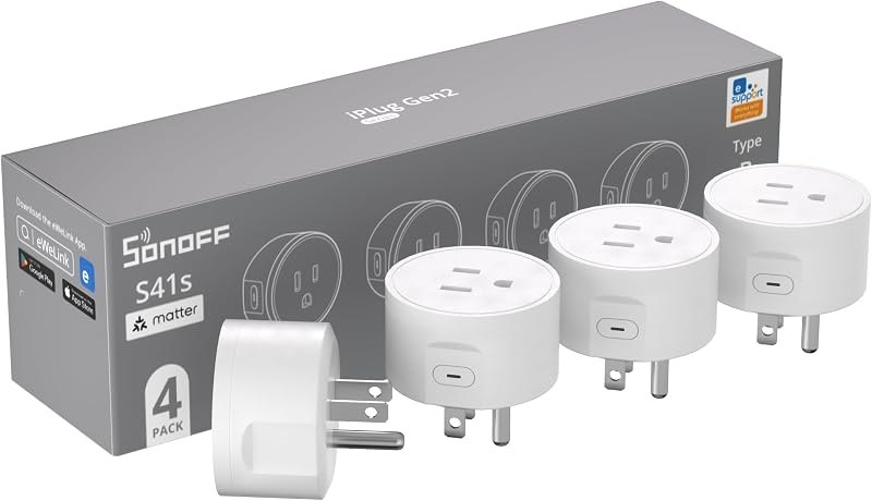 SONOFF Matter Smart Plug S41s 4-Pack, 15A 1800W WiFi Smart Plug Outlet, ETL Certified, Remote & Voice Control with