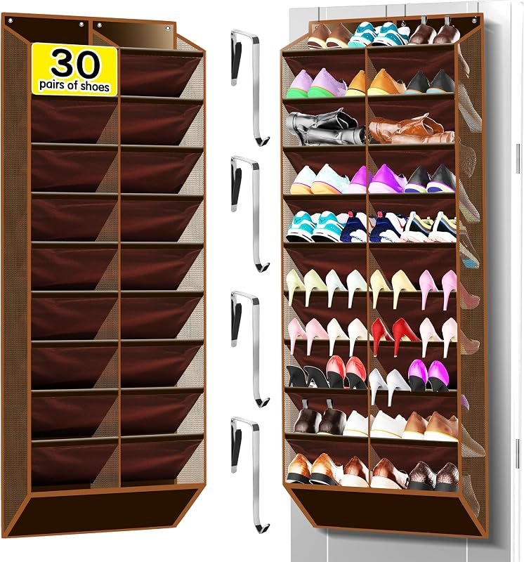 Kotkn 10-Tier Over the Door Shoe Organizer, 20 Pockets Holds 20-30 Pairs, Heavy-Duty Oxford Fabric with Hexagon Mesh