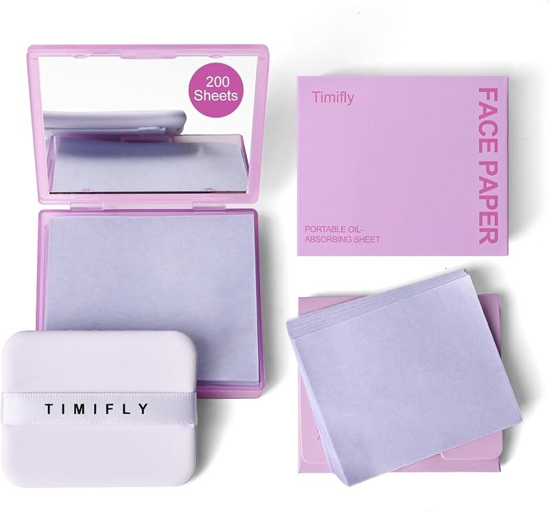 KYDA 200 Sheets Face Oil Blotting Paper, Included Refills, Mirror and Puff, Oil Absorbing Sheets for Matte Makeup