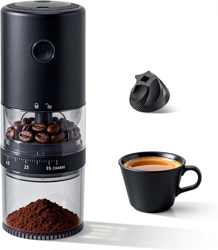 LAMIDO Portable Electric Burr Coffee Grinder - Grind While Charging - Visual Bean Hopper - 38 External Grind Settings