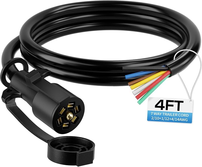 Deluwire 4FT 7 Pin Trailer Plug, Heavy Duty Trailer Wiring Harness — 7-way-trailer-plug for trailer wiring kit under