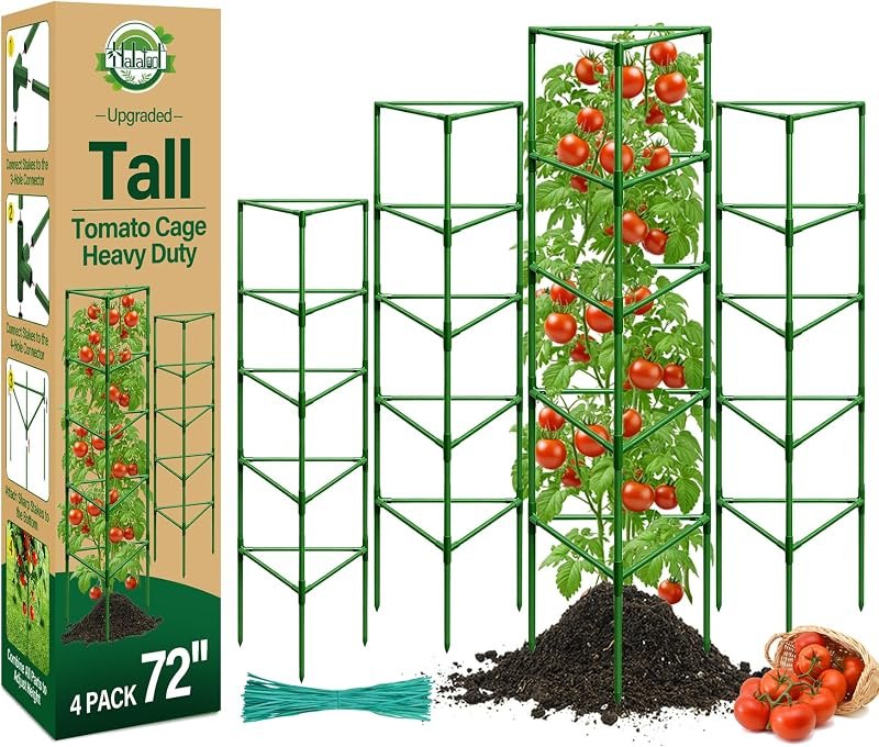 Halatool 4 Pack 72" Tall Tomato Cages for Garden, Large Tomato Trellis — heavy duty tomato cage replacement for heavy