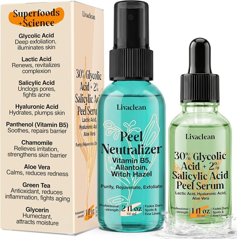 Livaclean 30% Glycolic Acid Peel Serum + Neutralizer Kit — lactic acid exfoliant kit for lactic acid exfoliant