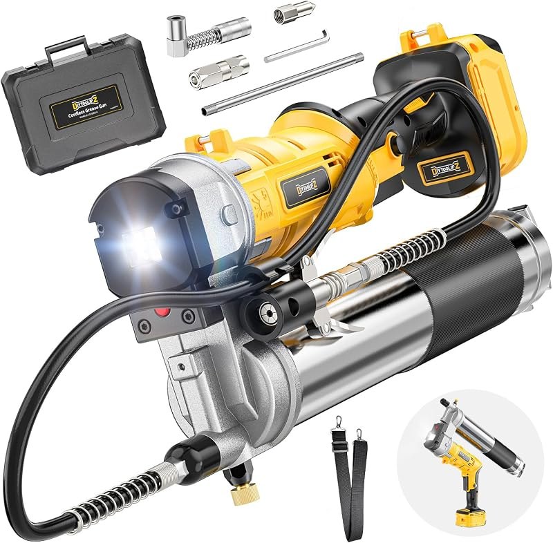 DIYtoolifz Cordless Grease Gun Compatible with DeWalt 20V Battery, 12000PSI High-Pressure with 2-in-1 Rotating Handle