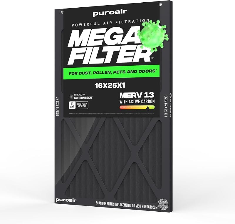 PuroAir MegaFilter 16x25x1 Air Filter MERV 13 HVAC Furnace Filter (1-Pack) — merv 13 filter 16x25x1 replacement for