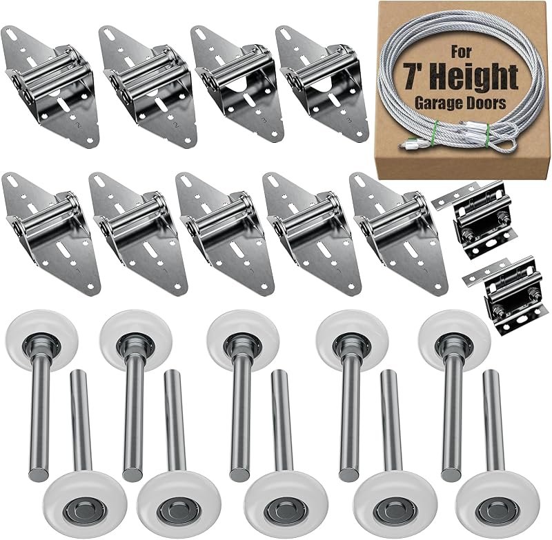 Luxbaro Garage Door Hardware Kit for 7' Height Garage Doors, Garage Door Hinges and Rollers, Top Bracket, Wire Rope —