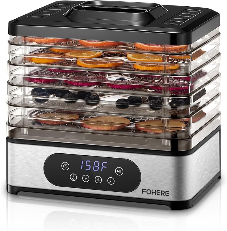 FOHERE Food Dehydrator, 5 BPA-Free Tray Dehydrators, 11.42" Stackable Trays — food dehydrator amazon for food